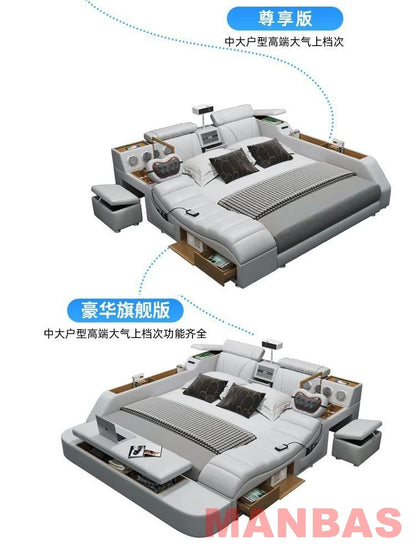 Modern Tech Smart Bed, King/Queen Size Genuine Leather Bed with Projector,USB, Speaker, Luxury Multifunction Bed, All In...