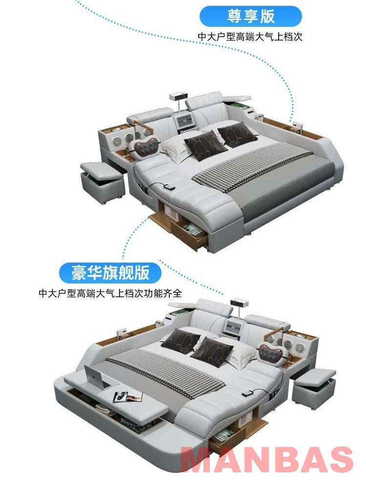 Modern Tech Smart Bed, King/Queen Size Genuine Leather Bed with Projector,USB, Speaker, Luxury Multifunction Bed, All In...