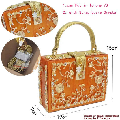 Box Designer evening bag diamond flower Clutch Bag hollow relief Acrylic luxury handbag banquet party purse women's Shoulder bag