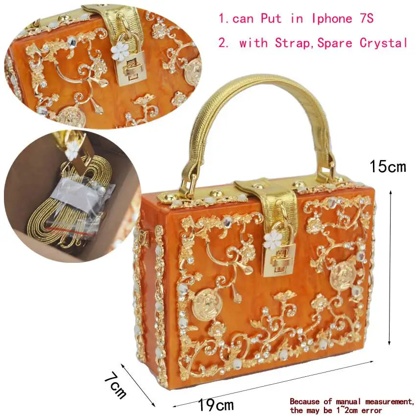 Box Designer evening bag diamond flower Clutch Bag hollow relief Acrylic luxury handbag banquet party purse women's Shoulder bag