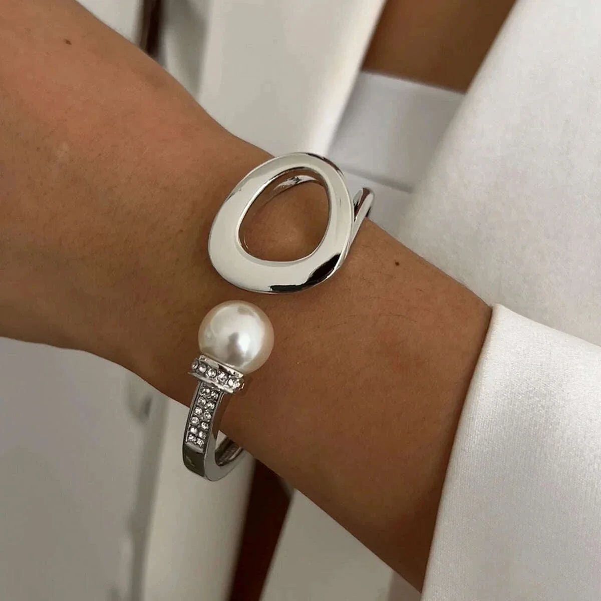 IngeSight.Z Exaggerated Large Inlaid Rhinestone Watch Shaped Heavy Metal Spring Bangles Women's Classic Statement Party Jewelry