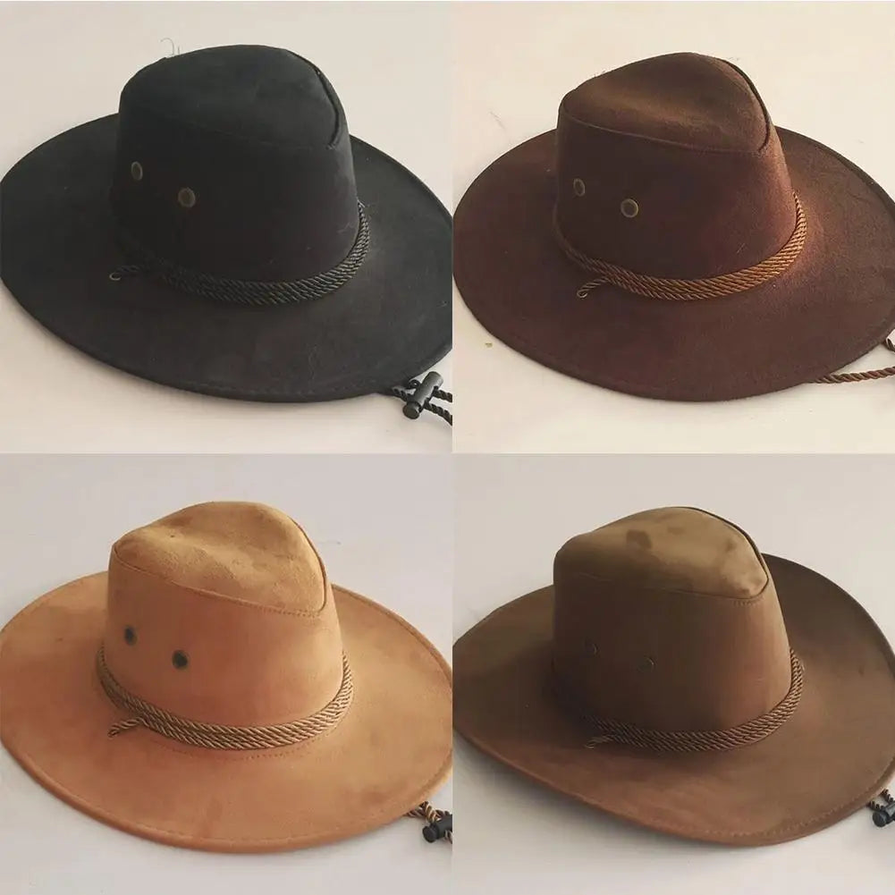 Vintage Western Cowboy Hat Solid Color Basin Hat Wide Brim Jazz Hat Outdoor Sun Protection For Hiking Camping Riding Cowgirl Hat