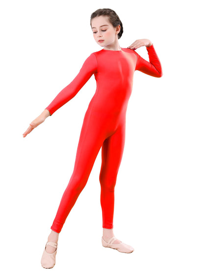 AOYLISEY Girls Black Long Sleeve Unitard Boys Gymnast Bodysuit Spandex Full Body Kids Jumpsuit Scoop Neck Dance Costumes