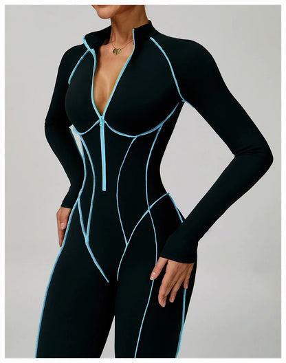 Yoga Bodysuits Women  Breathable Workout Sets Gym Clothes Push Up Fitness Running Sportwear Sexy Zipper Leggings Suit