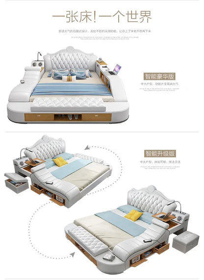 Headboard Storage Double Bed Queen Drawers King Size Smart Bed Luxury Princess Modern Letto Matrimoniale Bedroom...