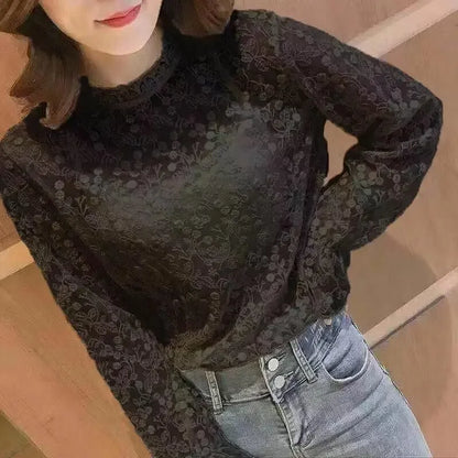M-3XL Lace Blouses Women Sweet Flare Sleeve Elegant Inside Basic Ladies Designer Aesthetic Classical Temper Chic Korean Fashion