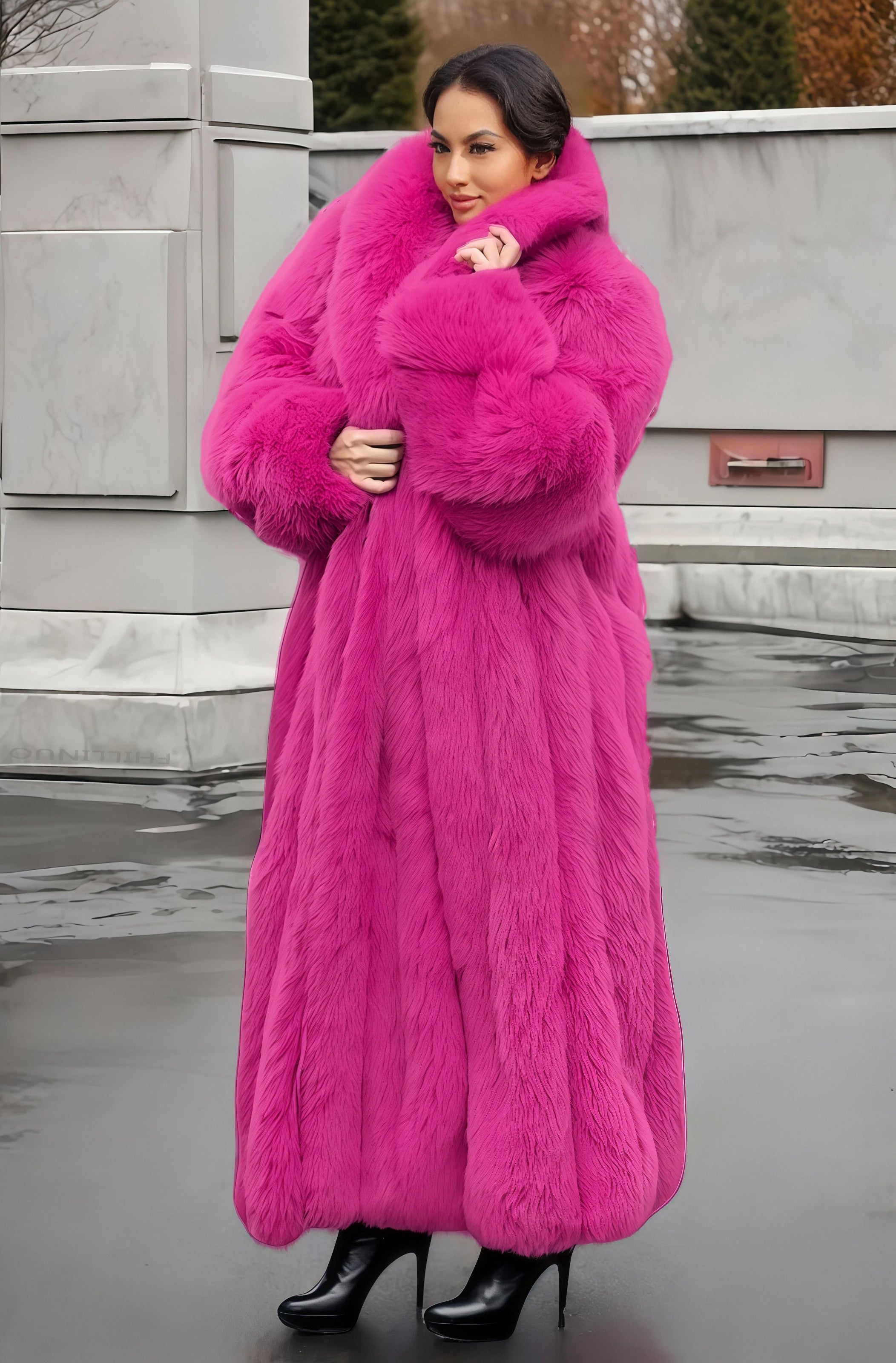 Chic Oriented Women's Faux Grass Outerwear Fashionable Casual Comfort Autumn-Winter Long Solid Color Lapel Faux Grass Coat