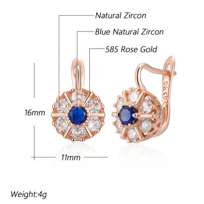 Kienl Hot 585 Rose Gold Color Flower English Earring for Women Trend Blue Natural Zircon Accessories High Quality Daily Jewelry