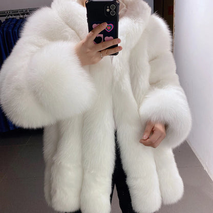 YOLOAgain Hooded Real Fox Fur Jacket Women 2025 Winter Warm Natural Fox Fur Coat Female