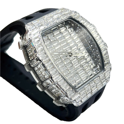 Luxury Brand Men Watch Fashion Unique Tonneau Watches Diamond Blingbling Dial Waterproof Rubber Band Wristwatch Hot Sale Gift