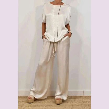 2025 Spring Satin Oversize Women Suit Black V-neck Tops Long Pants Loose Suits Female Summer Casual Trendy Ladies Clothes Sets