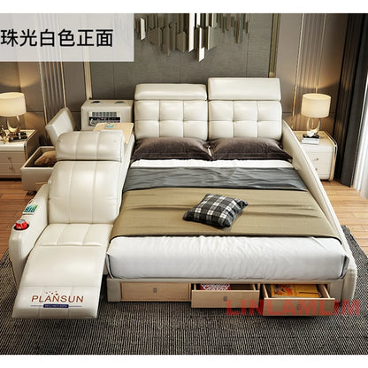 MINGDIBAO Massage Bed with Ultimate Comfort and Genuine Leather Multifunctional Frame - Bluetooth Speaker, Safe Air...