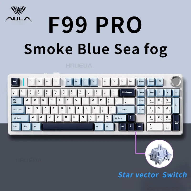 Aula F99 Pro Mechanical Keyboard Bluetooth 5.0/2.4g Wireless/Wired 100 Keys Pbt Keycaps Hot Swap Gasket Customized Game Keyboard