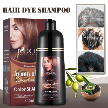 Mokeru Natural Fast Coloring Argan Oil For Hair Dark Brown Argan Speedy Hair Color Shampoo for Gray Hair Dye Shampoo |...