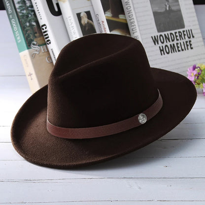 Autumn Winter Western Cowboy Hat for Men Women Wide Brim Fedora Jazz Hats Cowgirl Hat with Belt | Kimlud Outdoor Mid...