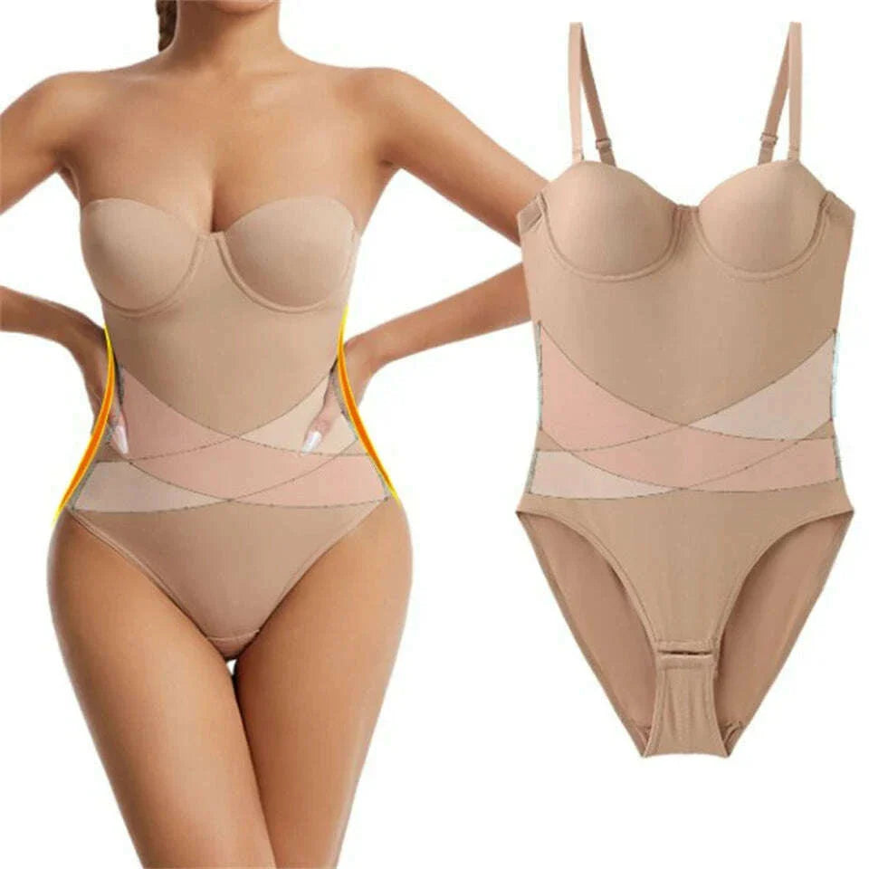 Wechery Women's Bodysuit Slimming Body Shaper Tummy Control Shapewear Detachable Shoulder Strap Female Underwear