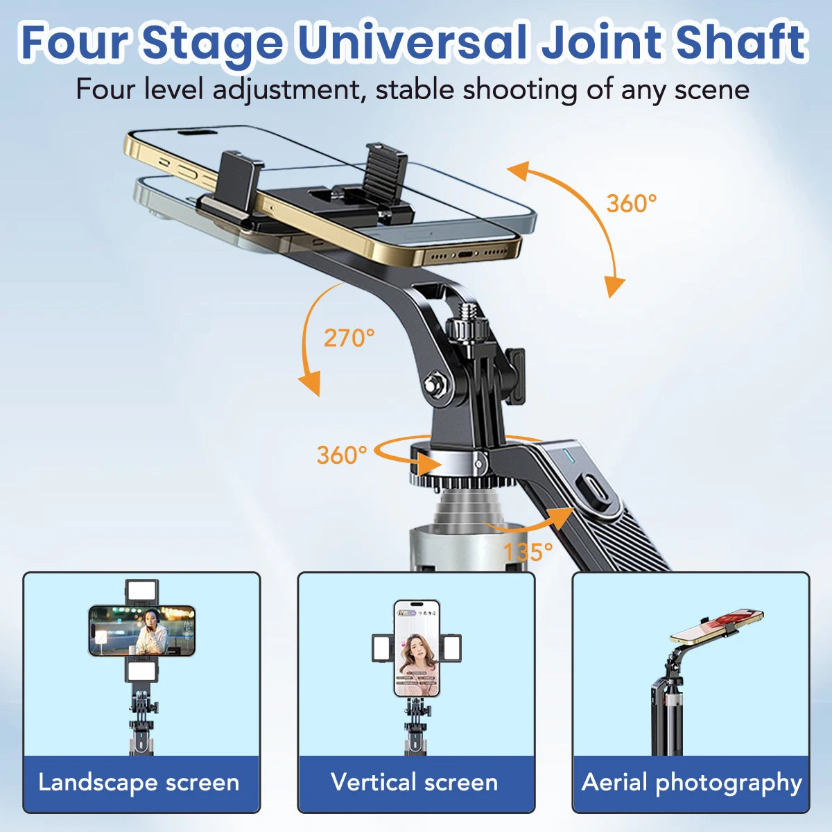 LISCN 180CM Selfie Stick Tripod  360 Rotation Portable Foldable Cell Phone Tripod Stand Stabilizer for Travel Video Photograph