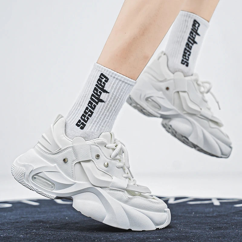 Men's Thick-soled Height-increasing Casual Sports Shoes, Low-top Lace-up Style, Wear-resistant Sole, Comfortable and Anti-slip,