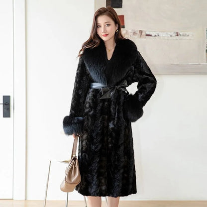 Hot Sales Genuine Mink Fur Fashion New Women's Long Thickened Oversized Fox Fur Collar Warm Mink Coat High Quality Real Fur Coat