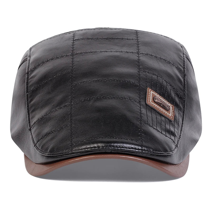 Men Retro Pu Leather Newsboy Caps JAMONT labeling British Painters Hats Spring Autumn Side Adjustable Flat Cap Hip Hop...