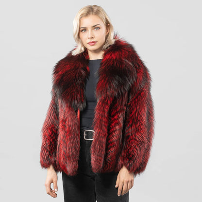 Real Red Silver Fox Fur Jacket With Collar Natural Fox Fur Coat Women's Winter Jacket Best Selling Genuine Fur Outerwear