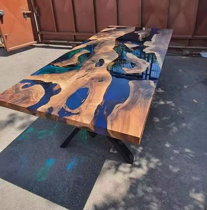 Wholesale Low Price Solid Walnut Coffee Kitchen Restaurant River Epoxy Dining Table