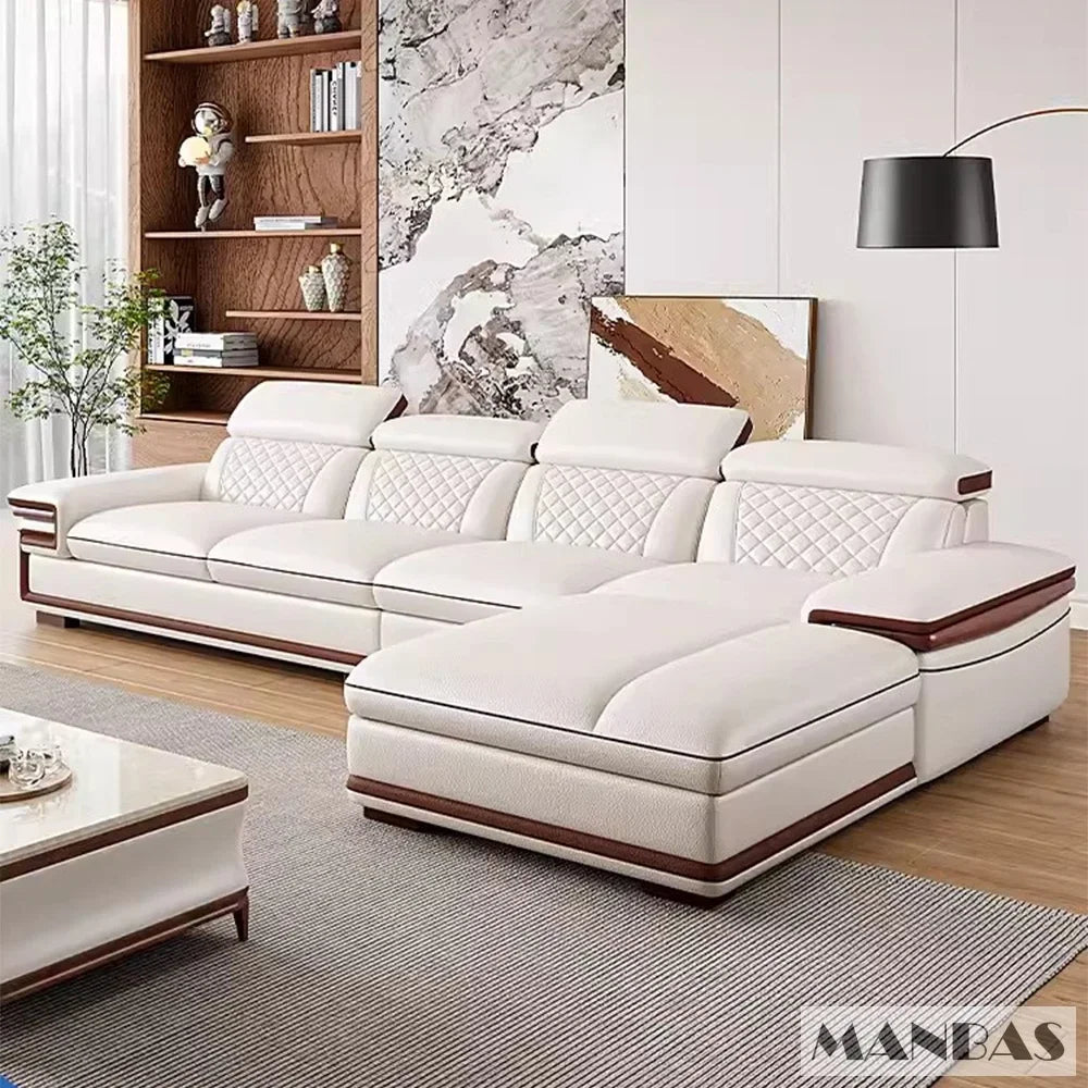 Linlamlim Premium Italian Genuine Leather Sofa Set for Living Room with Adjustable Headrests, Bluetooth Speaker, Wireless Charge