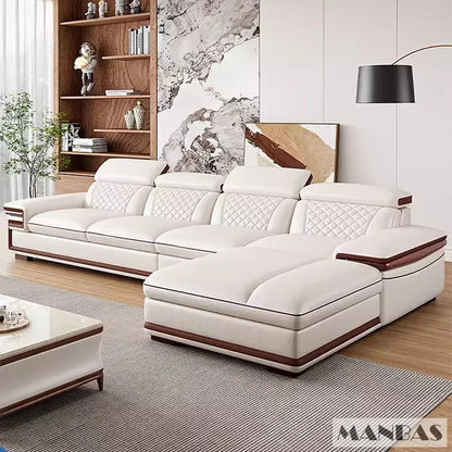 Linlamlim Premium Italian Genuine Leather Sofa Set for Living Room with Adjustable Headrests, Bluetooth Speaker, Wireless Charge