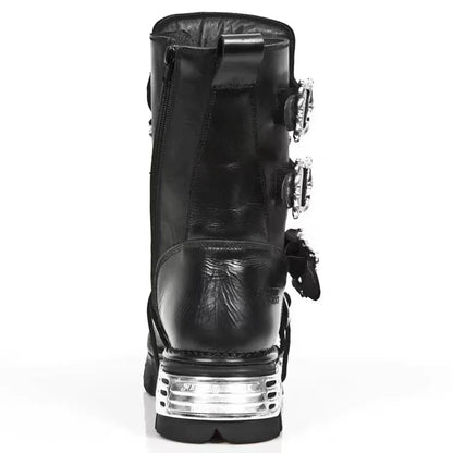 Men's Fashion Genuine Leather Motorcycle Boots Goth Skull Punk New Unisex Mid-calf Cowboy Boots Metallic Combat Boots