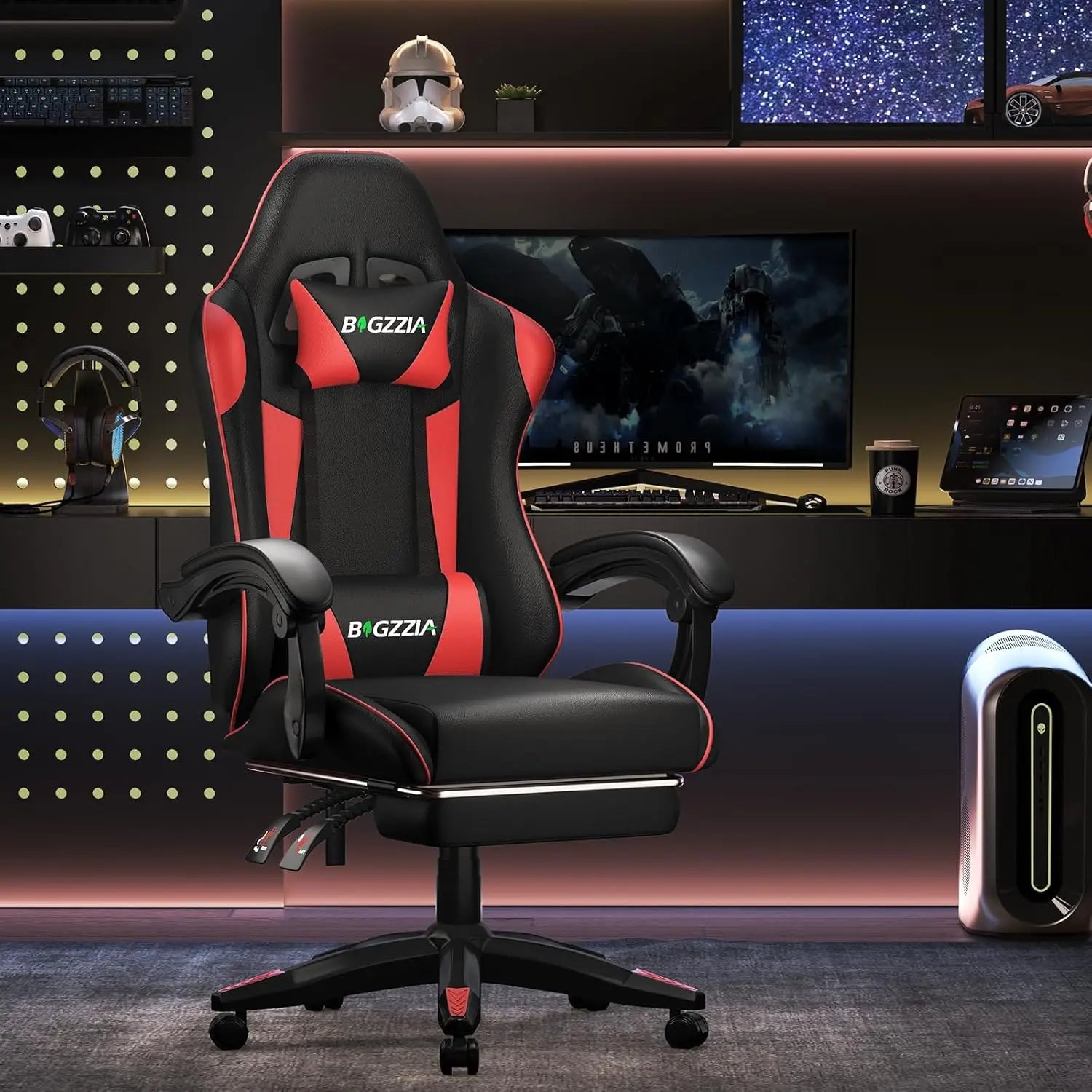 Gaming Chair, Gamer Chair with footrest and Massage Lumbar Support, Height Adjustable Video Game Chair with, Customized
