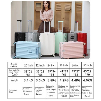 Multifunctional Luggage Aluminum Frame with USB Charging Port 30" High-capacity Suitcase 20-inch Travel Boarding Password Box
