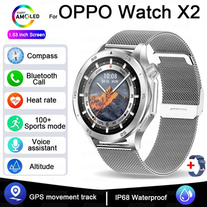 OPPO Watch X2 Latest Bluetooth Call Smartwatch Men GPS NFC Health Monitoring IP68 Waterproof Watch AMOLED HD Screen Smart Watch