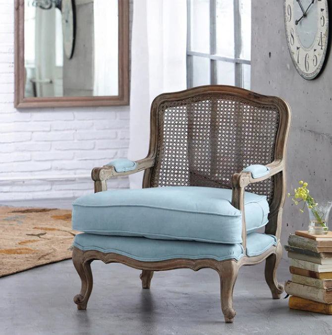 French farmhouse antique wooden armchair lounge living room furniture with stool accent chair | Kimlud Office Luxury Chair