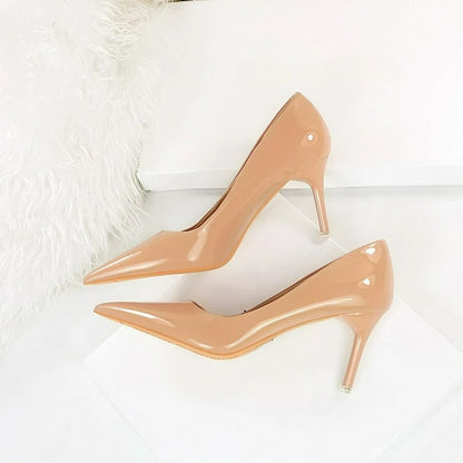 Fashion Women's High Heels Shallow Pumps Simple Office Shoes Pointed Toe Ladies Wedding Shoes Sexy Painted Leather Women Shoes