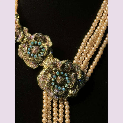 HD Europe and the United States  Retro Literature Sweet Heavy Multi-Layer Glaze Inlaid Shiny Rhinestone Flowers Tassel Necklace