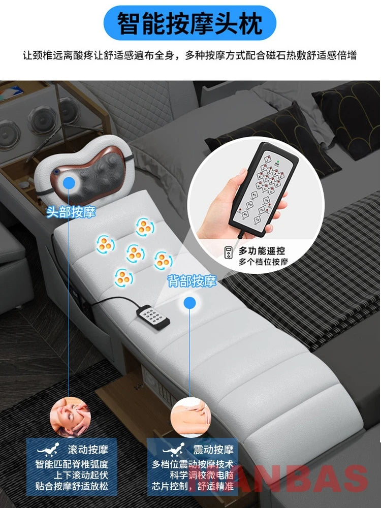 Modern Tech Smart Bed, King/Queen Size Genuine Leather Bed with Projector,USB, Speaker, Luxury Multifunction Bed, All In...