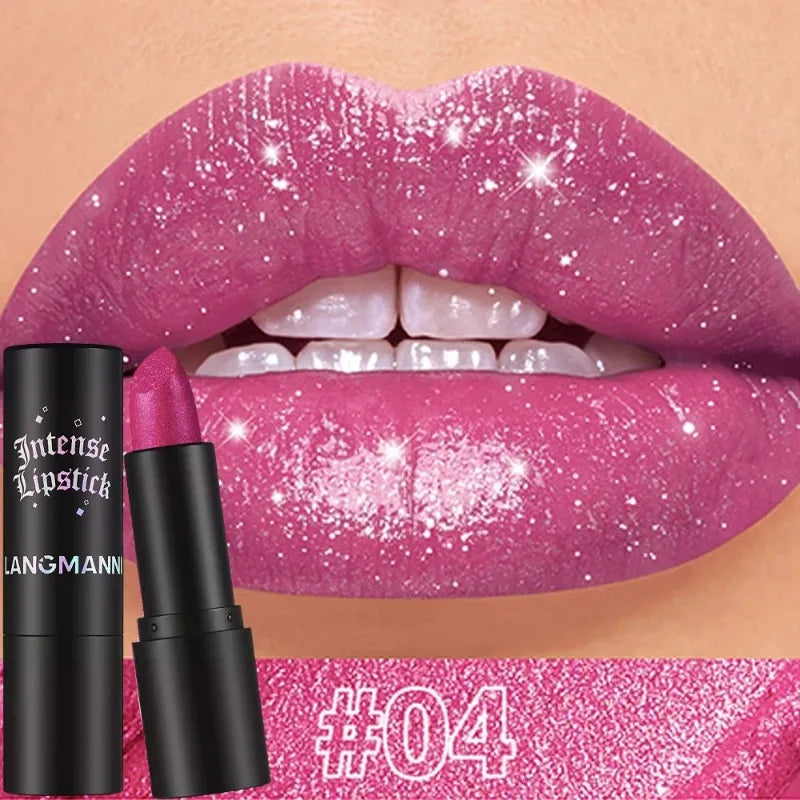 Nude Gray Metallic Lipstick Glitter Diamond Waterproof Long-Lasting Lip Gloss High Pigment Shiny Sparkling Pearl Lip Tint Makeup - Kimlud