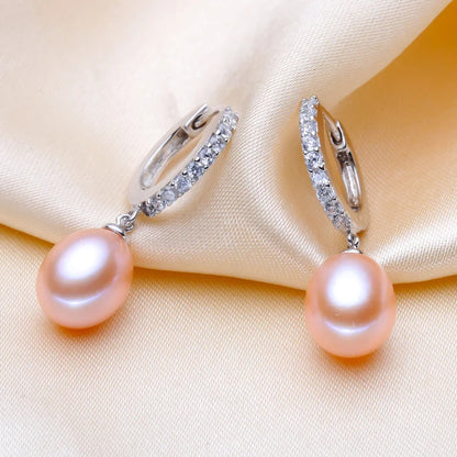 Trend Black Silver 925 Pearl Earrings Women,Natural Freshwater Pearl Drop Earrings Wife Mother Gifts Pink White