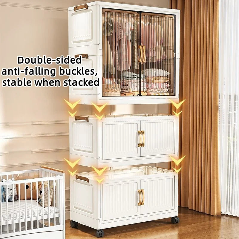 80cm no-installation folding storage cabinet, bedroom children's wardrobe, multi-layer storage box with wheels - Kimlud