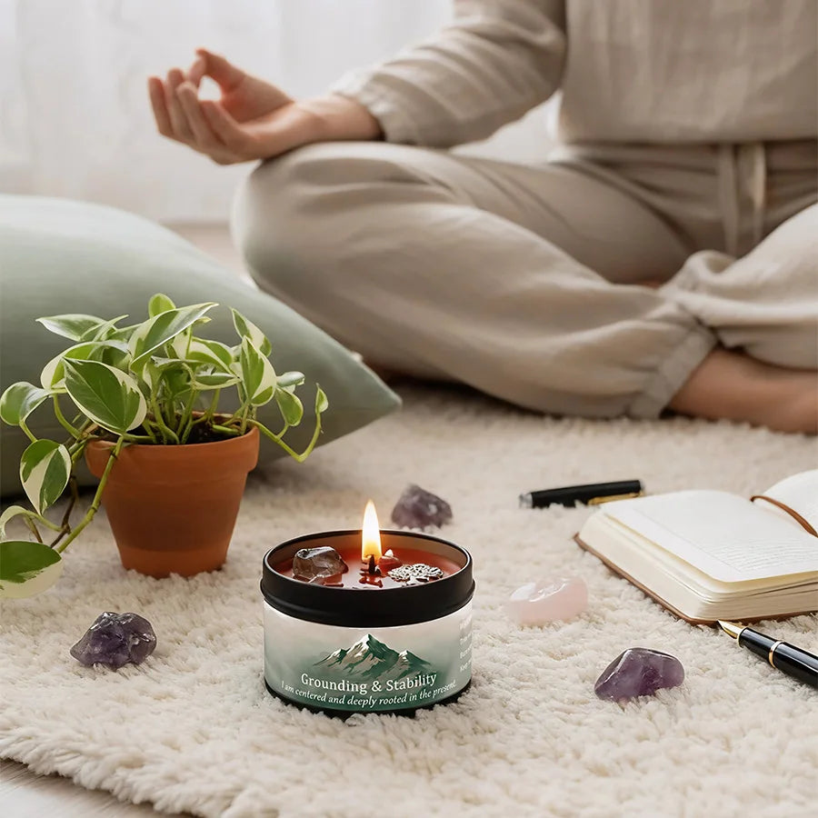 EVDUCK 3oz Scented Candle, Vetiver & Cedarwood Scent with Crystals, for Gifting Suitable for Christmas, Halloween Female Friends