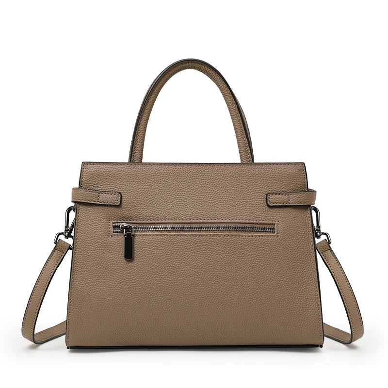 Minimalist Litchi Grain Cow Leather Tote Bag Ladies Metal Decor Top Handle Handbag Adjustable Strap Daily Shoulder Purse...