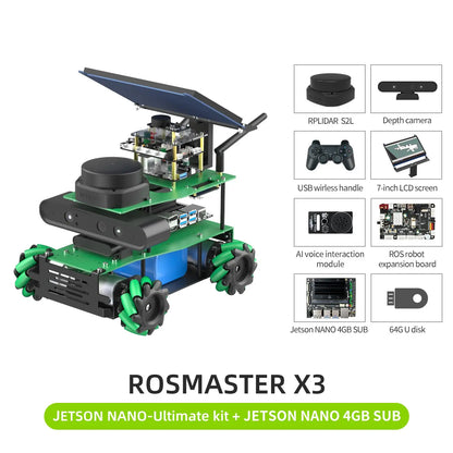 ROSMASTER X3 ROS2 Robot Aluminum Alloy Frame Autopilot Lidar Mapping for Jetson NANO Orin NX SUPER Orin NANO SUPER Raspberry Pi5
