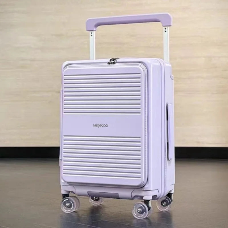 Wide Handle Trolley Suitcase Scalable Large Capacity Case Rolling Luggage Side Opening Pocket Bag With TSA Lock Colorful Wheels