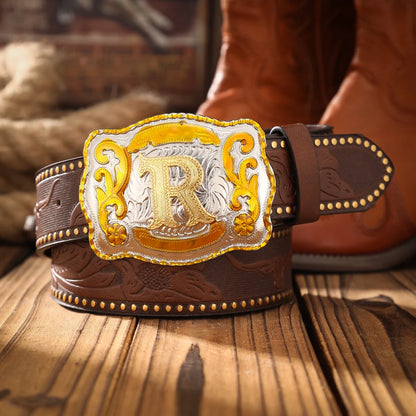 A men's and women's casual retro belt Western style! PU leather belt with metal buckle, suitable for daily work wear