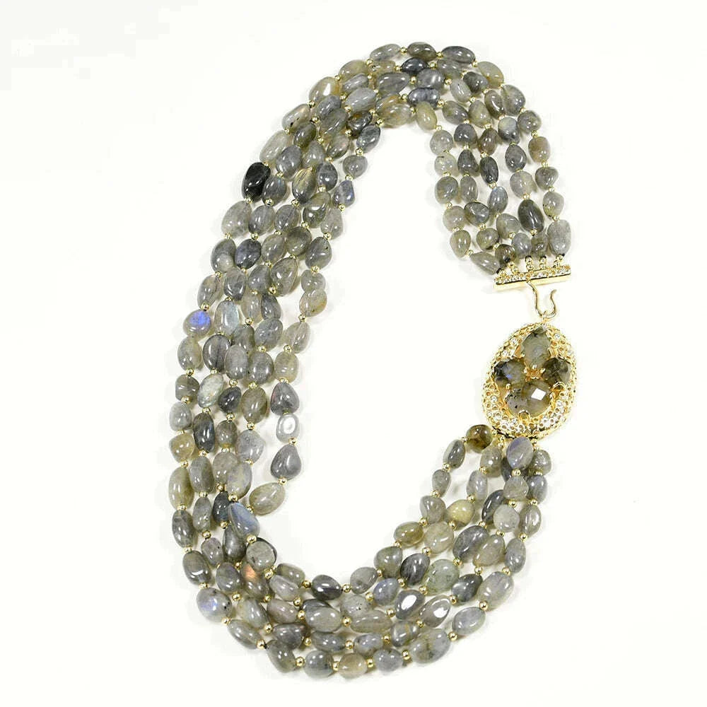 G-G 20" 5 Rows Natural Gray Labradorite Gems Stone Necklace Multi Strands Necklace Jewelry For Women