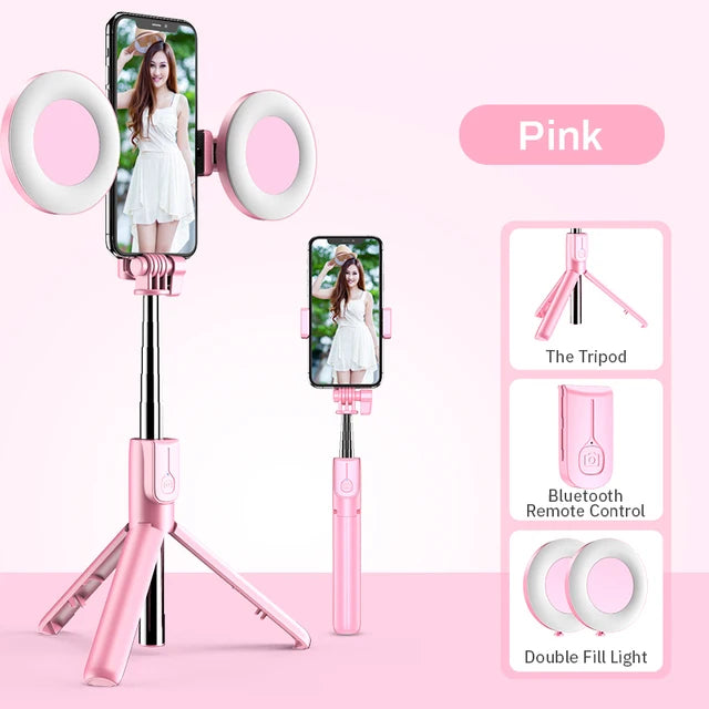 4in1 Wireless Bluetooth Compatible Selfie Stick LED Ring light Extendable Handheld Monopod Live Tripod for iPhone X 8 Android