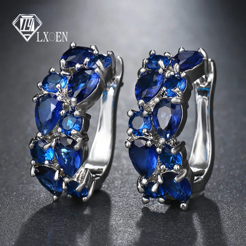 LXOEN 2022 Classic Semi-precious Stone Stud Earrings for Women Silver Color Round Studs Ear Jewelry brinco Gift bijoux