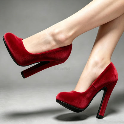 Elegant 6 Inch Purple Suede High Heel Pumps Women Sexy Block Heel Vintage Office Party Dress Shoes Plus Size 36-46