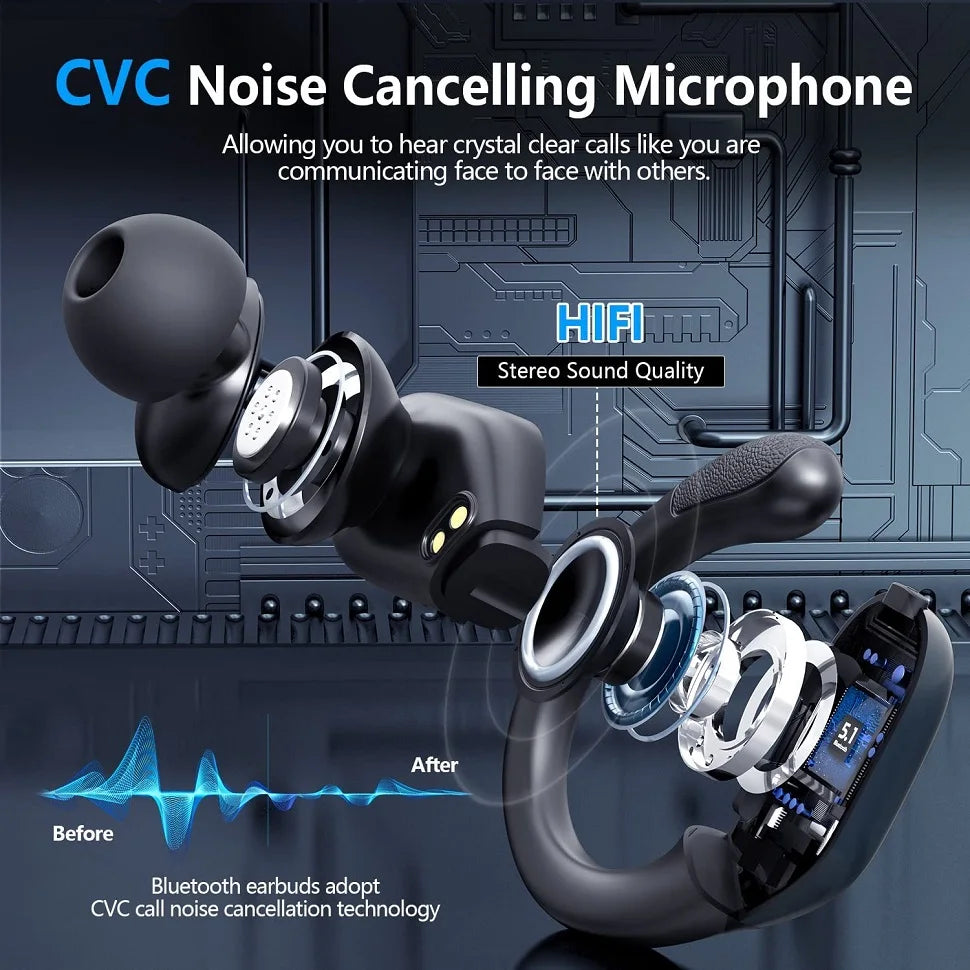 Bluetooth 5.3 Earphones True Wireless Headphones with Mic Button Control Noise Reduction Earhooks Waterproof Headset for...