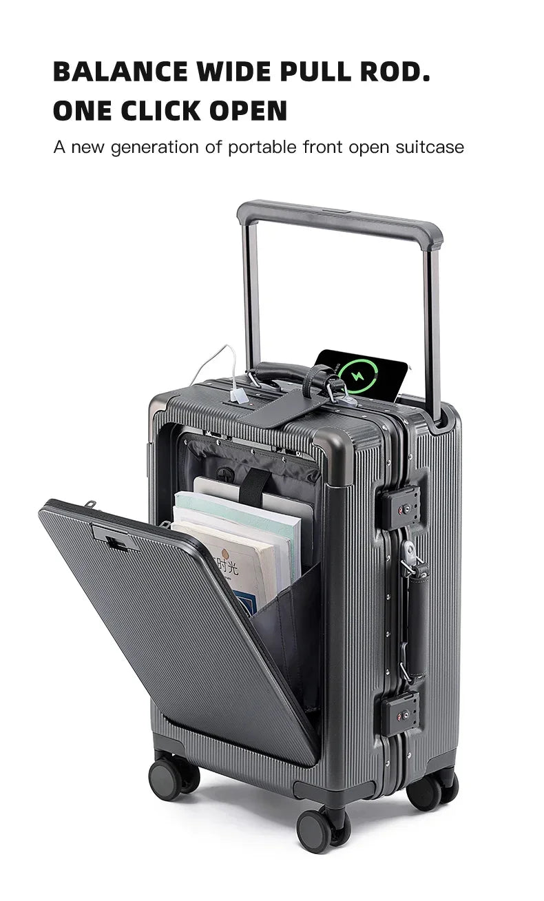 Premium PC Wide Trolley Luggage Front Opening Multi-Functional Women's 20-Inch Boarding Box and Men's 24-Inch Suitcase...